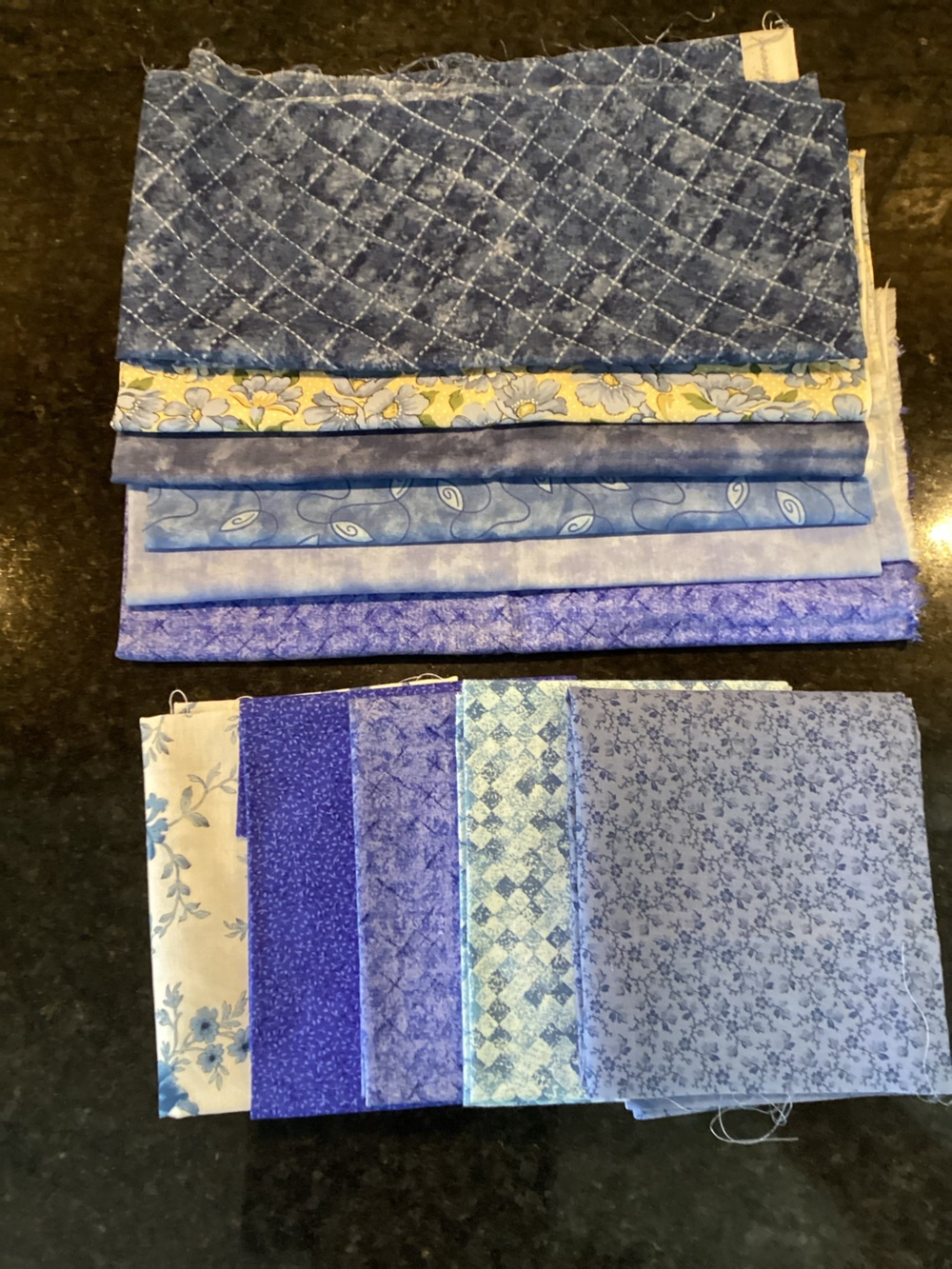 Blue fat quarter and WOF cuts. NEW!